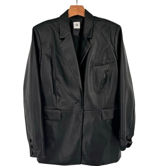 Cabi Womens James Faux Leather Black Blazer Jacket size large pockets new - Picture 3 of 9